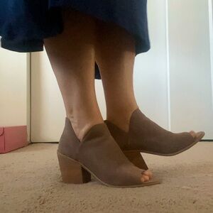 Susina Carina Mushroom Suede Peep-Toe Ankle Bootie